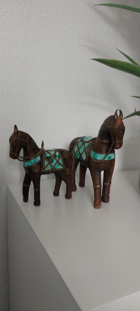 Handgemaakte houten paarden uit India, Marwari , vintage, Ophalen of Verzenden