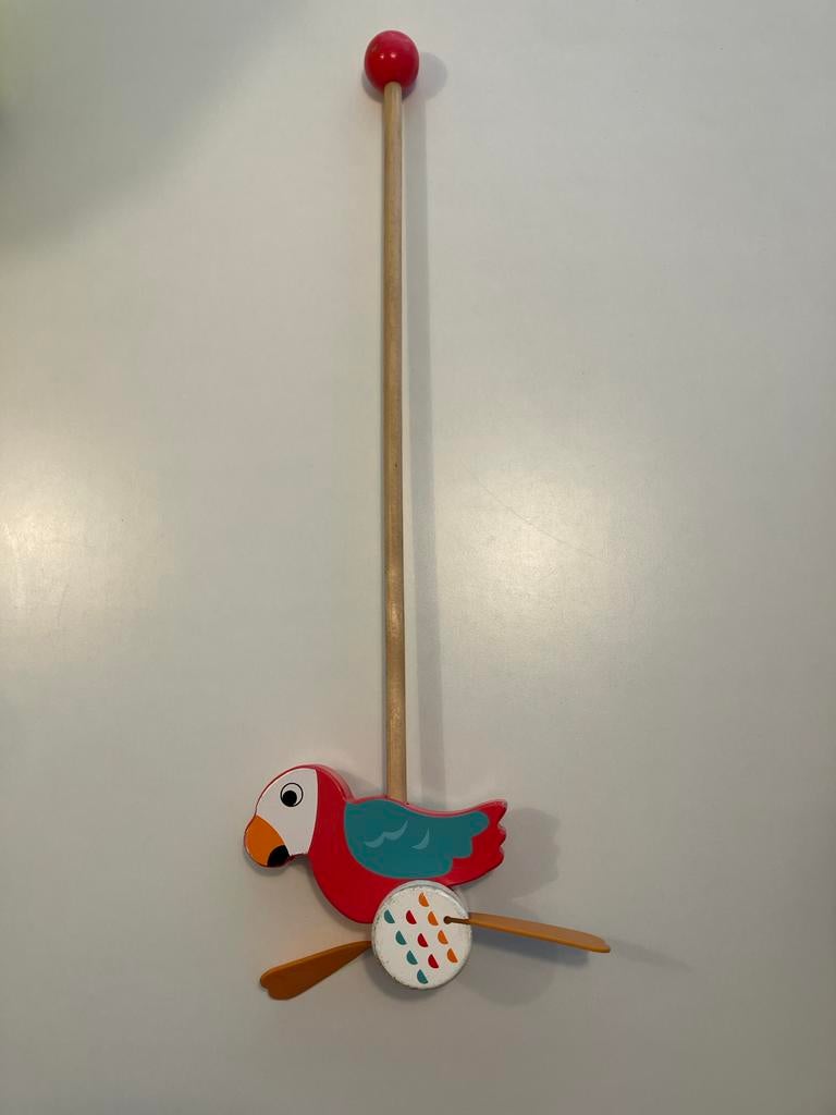 Houten duwstok papegaai - loopstok met propeller, Ophalen, Gebruikt, Duw- of Trekspeelgoed