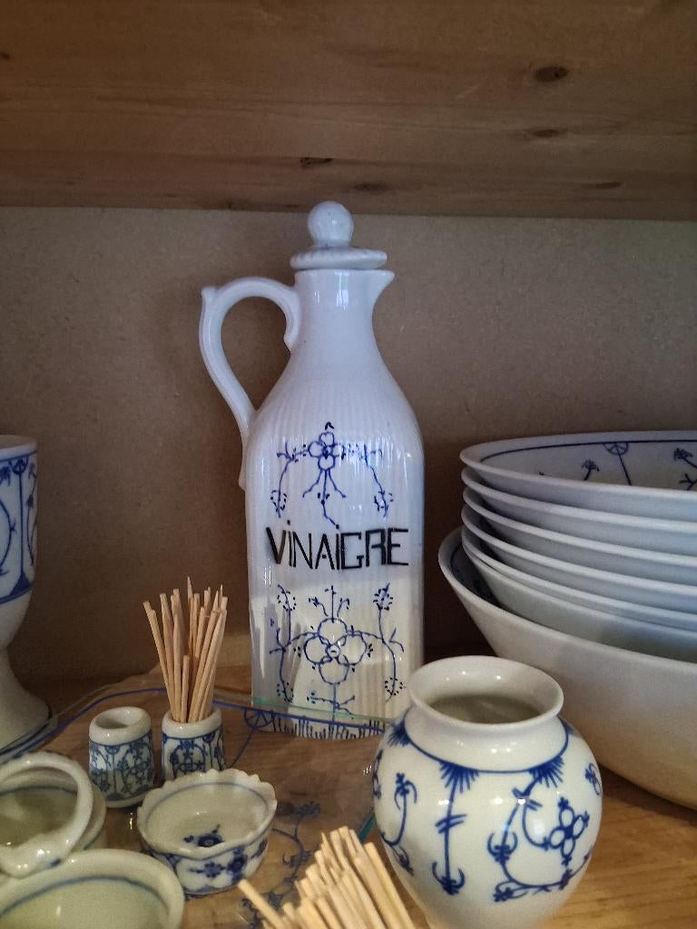 Blauw saks azijnfles, geribbeld, Overige typen, Ophalen of Verzenden, Overige stijlen, Glas