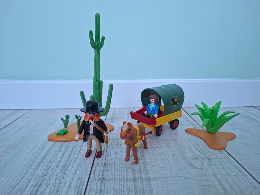 Playmobil Western Set: Cowboy, Huifkar, Paard & Cactussen, Ophalen of Verzenden, Gebruikt, Complete set