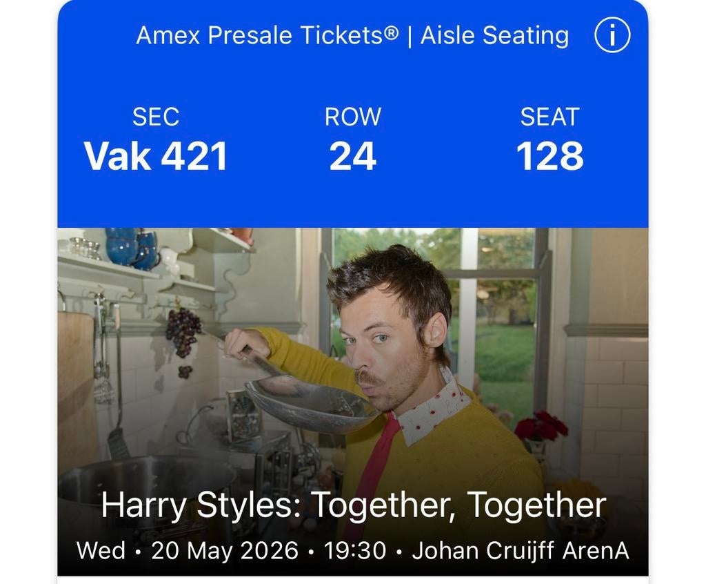 Harry Styles Johan Cruijff May 20 concert ticket, Tickets en Kaartjes, Concerten | Pop, Eén persoon, Juli