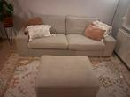 Nette zandkleurige Kivik 3-zits bank met hocker, Ophalen, Gebruikt, Driepersoons, 75 tot 100 cm