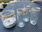 Riviera Maison, 4 super leuke glazen vaasjes., Overige kleuren, Aardewerk of Porselein, Ophalen of Verzenden, Zo goed als nieuw