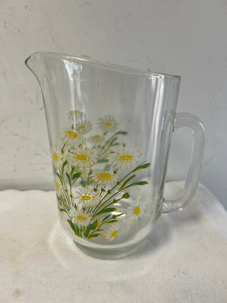 Te Koop : Vintage Schenkkan Waterkan Madeliefjes Glas, Ophalen of Verzenden, Zo goed als nieuw, Overige typen