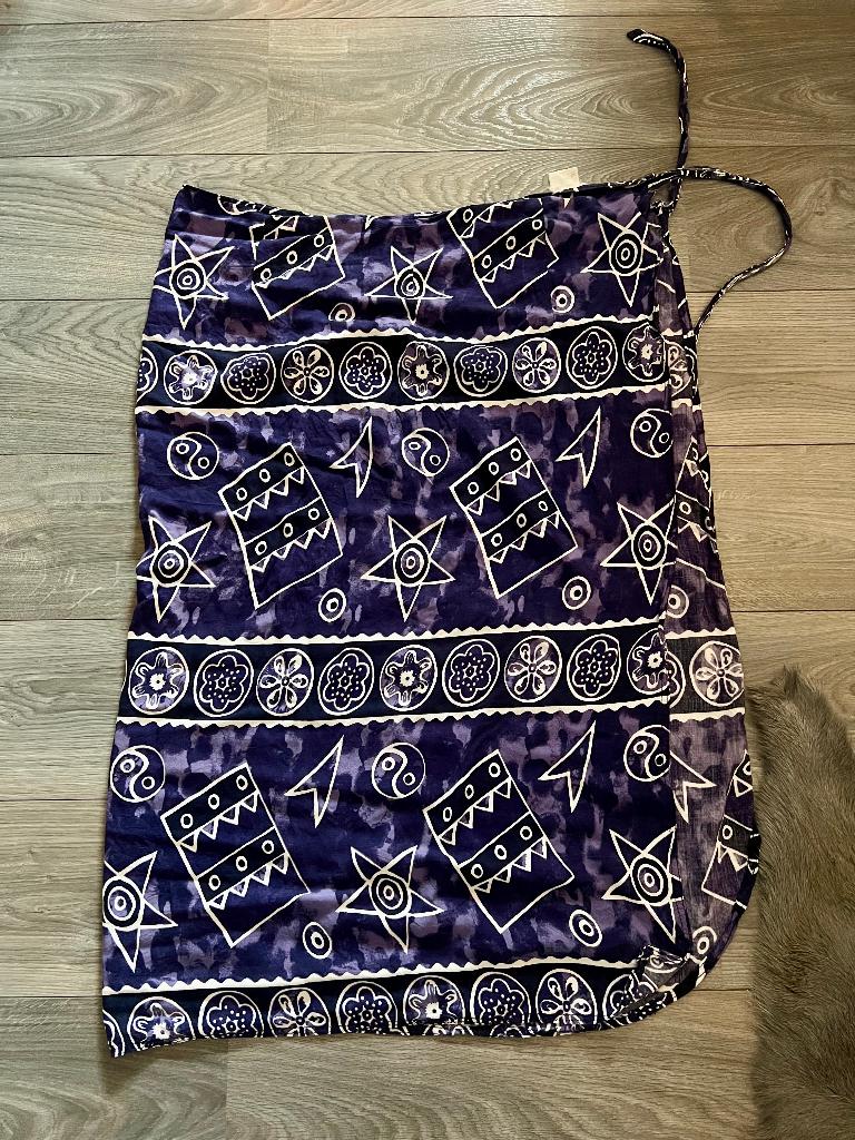 Vintage tribal wikkelrok rok midi blauw wit boho festival M, Kleding | Dames, Rokken, Maat 38/40 (M), Blauw, Ophalen of Verzenden