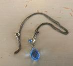 Vintage zilverkleur ketting blauwe kristallen kettinghanger, Ophalen of Verzenden, Overige materialen, Ketting