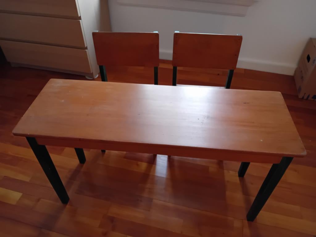 Vintage kindertafel met 2 stoeltjes - jaren 50, Ophalen, Gebruikt, Tafel(s) en Stoel(en)