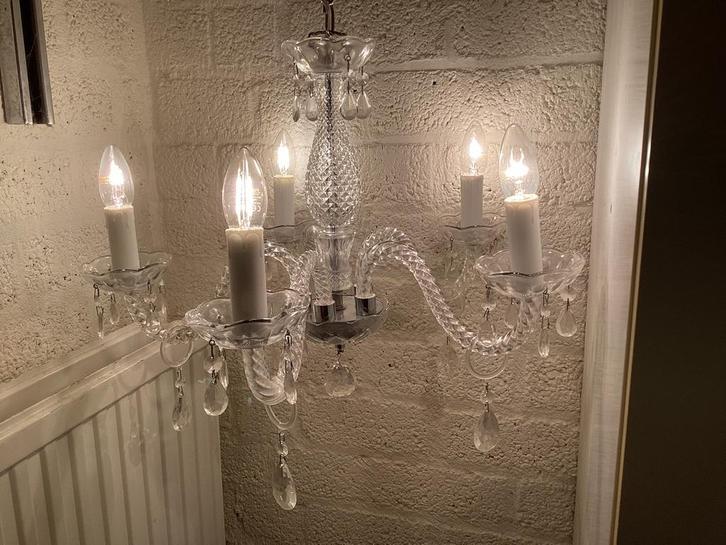 Kristallen Kroonluchter. 5 Armen Kaars Model Lichtpunten., Huis en Inrichting, Lampen | Kroonluchters, Zo goed als nieuw, Ophalen of Verzenden