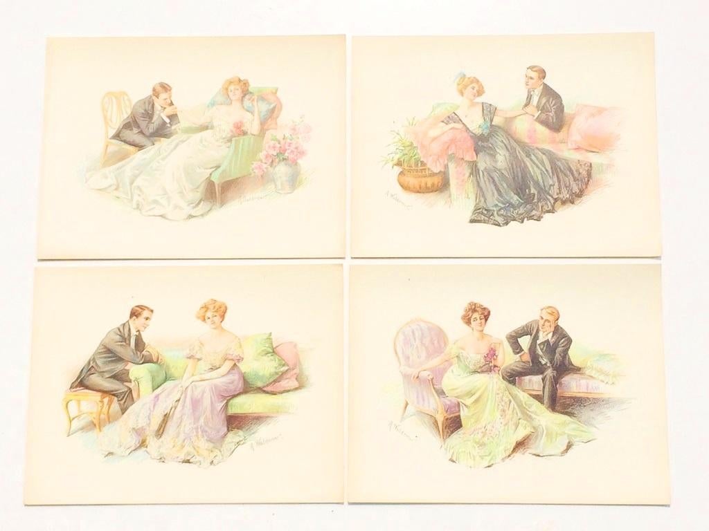 Prenten " Galante Paren 1900 " van A. WALDEMAR Ets, Ophalen of Verzenden