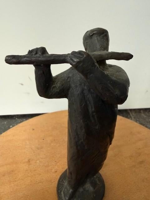 Bronzen beeld - Fluitspeler - Dwarsfluit, Verzamelen, Ophalen of Verzenden, Zo goed als nieuw, Mens