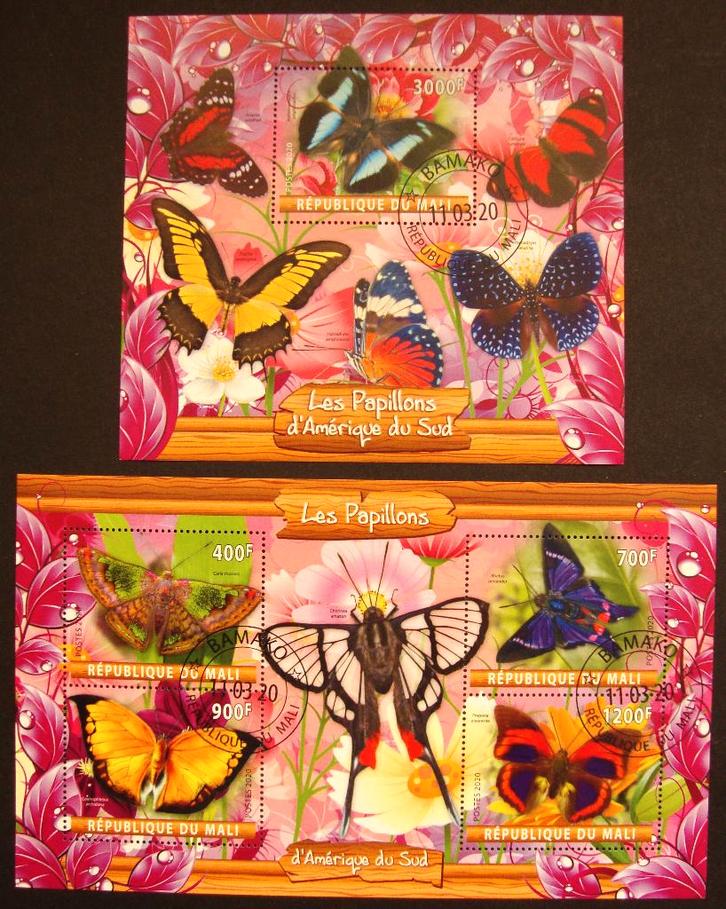 - 731 - 2 Blokken met Vlinders uit Zuid Amerika., Postzegels en Munten, Postzegels | Thematische zegels, Gestempeld, Dier of Natuur