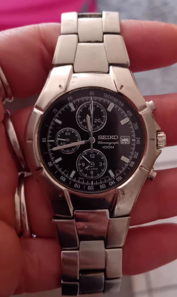 SEIKO Tachymeter chronograaf 100m, Ophalen of Verzenden, Staal, Seiko
