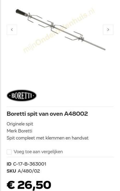 Complete Kipspit Boretti fornuis 80, 90, 100, 120 150cm Spit, Ophalen of Verzenden, Zo goed als nieuw
