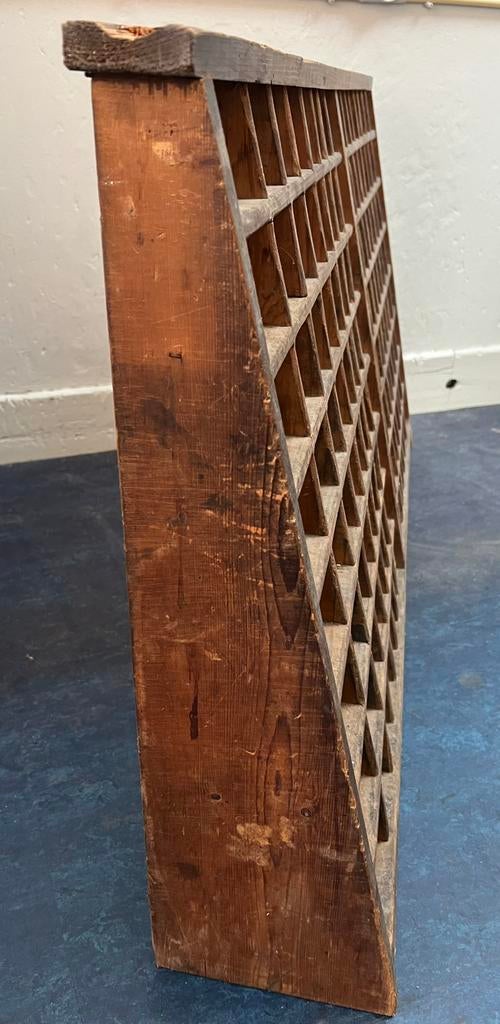 ZELDZAAM - 128 Vakjes Antieke Houten Industriële VAKKENKAST, Ophalen, Gebruikt, 100 tot 150 cm, 5 laden of meer