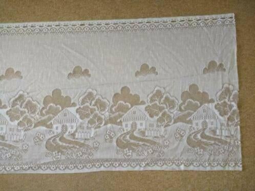 2 x Vitrage val wit huisjes motief 64 cm hoog, 3,20 lang, Wit, Ophalen of Verzenden, Zo goed als nieuw, 200 cm of meer