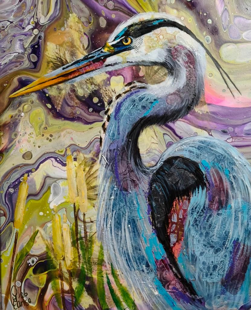 Schilderij reiger, Antiek en Kunst, Kunst | Schilderijen | Modern, Ophalen of Verzenden