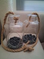 Glazen potten met touw en steentjes, Ophalen of Verzenden