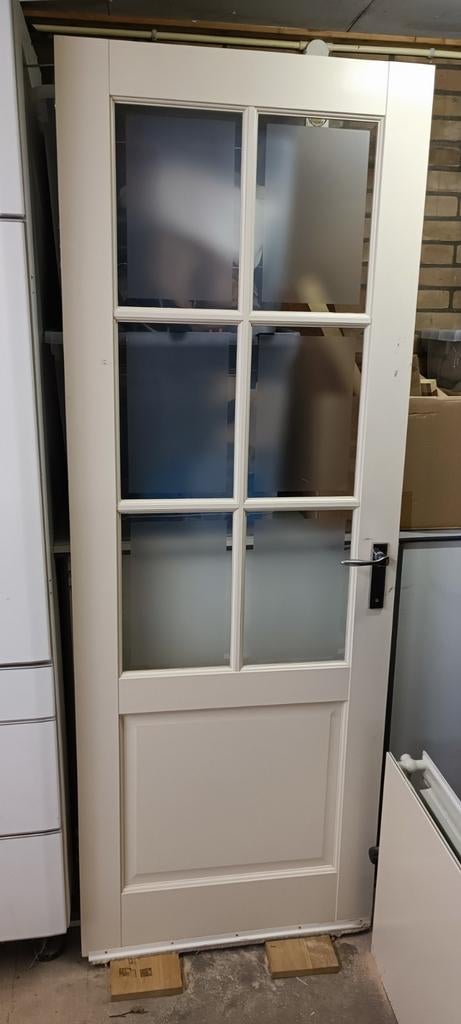 Stompe deur met mat glas, Doe-het-zelf en Verbouw, Deuren en Horren, Ophalen, Minder dan 80 cm, Binnendeur, Glas