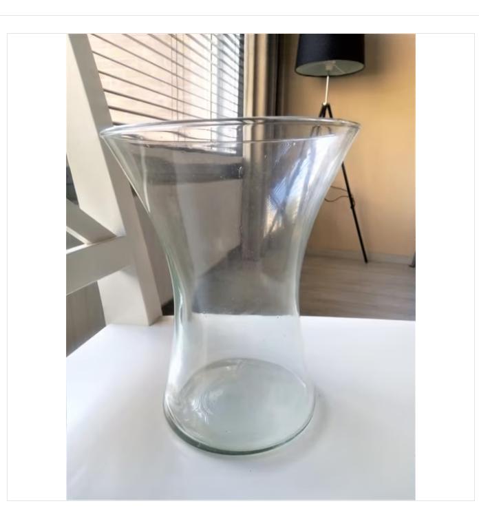vintage glazen zandloper vaas/hoog 20 cm/diameter 15 cm, Overige kleuren, Ophalen of Verzenden, Minder dan 50 cm, Glas
