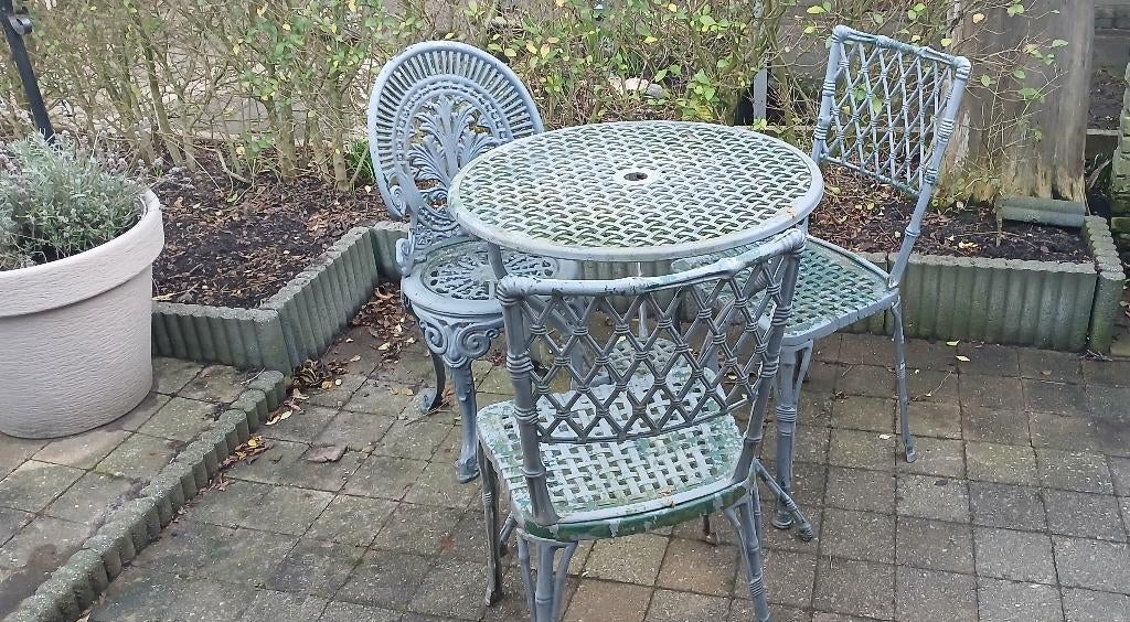 Gietijzeren tuinset, Tuin en Terras, Tuinsets en Loungesets, Ophalen, Gebruikt, Overige materialen, 3 zitplaatsen