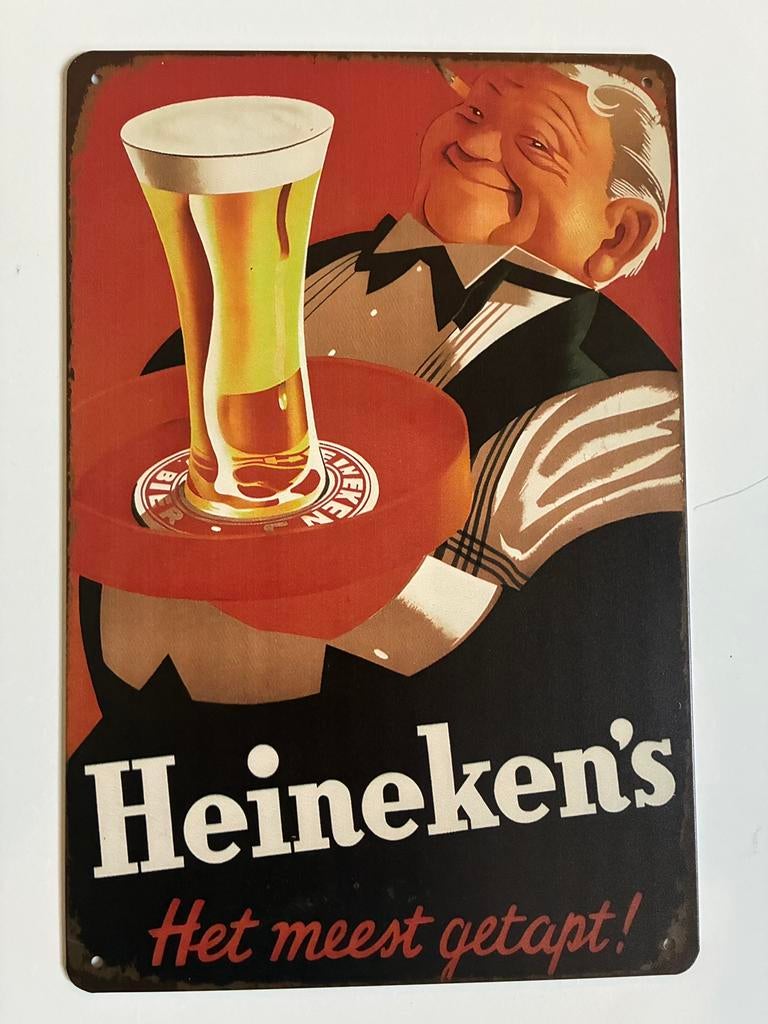 heineken Metalen wandbord 20 x 30 cm - Vintage mancave, Reclamebord, Elspeet, Olt, Nieuw