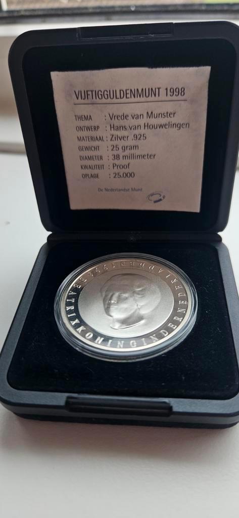 1998 Nederland 50 Gulden - Vrede van Munster Zilver Proof, Postzegels en Munten, Munten | Nederland, Losse munt, 50 gulden, Koningin Beatrix