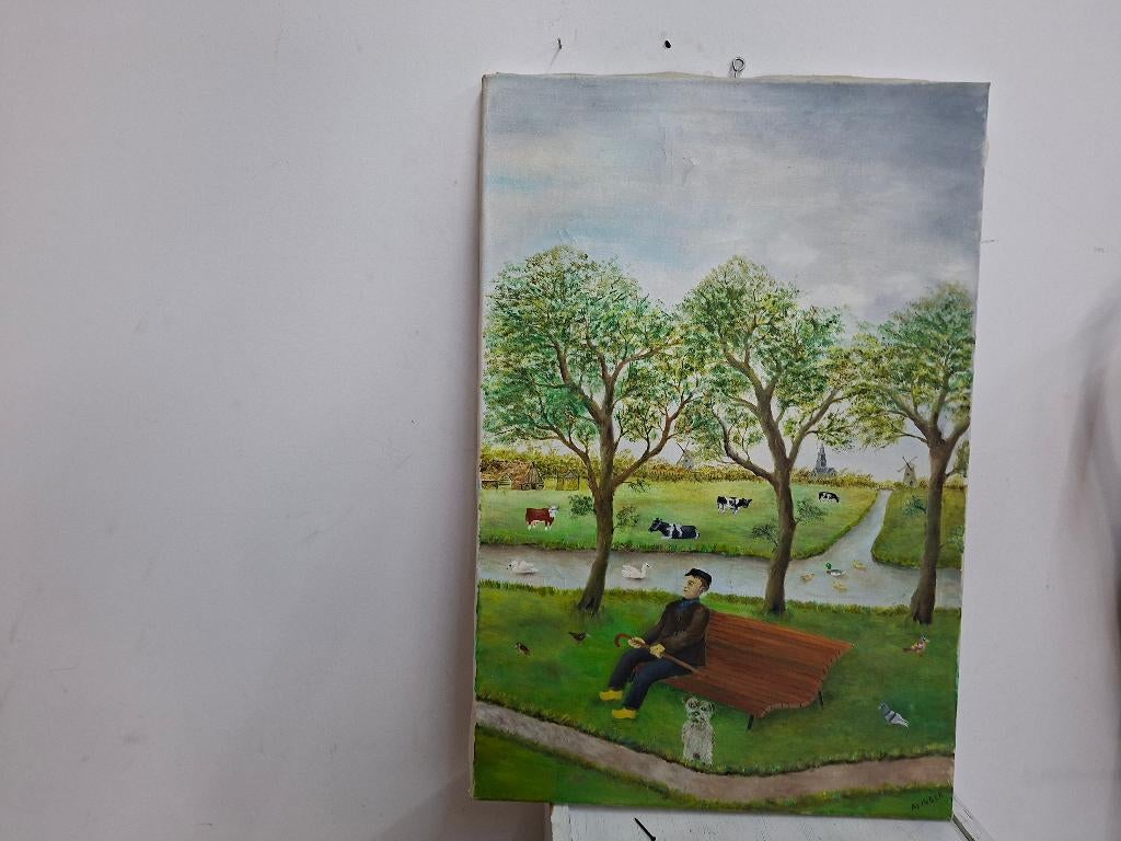 mooie geschilderde schilderij van a.visser, 125 cm of meer, Ophalen of Verzenden, Zo goed als nieuw, Schilderij