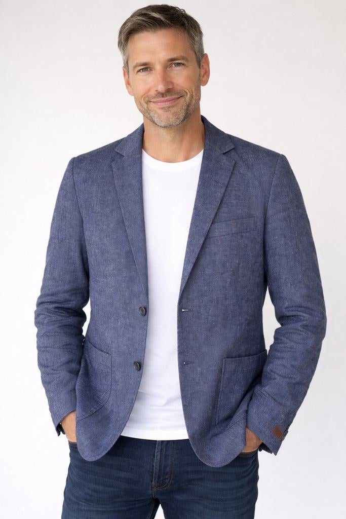 Nieuw – Linnen-katoen Garcia colbert/jasje (M/50) denim blue, Kleding | Heren, Kostuums en Colberts, Verzenden, Maat 48/50 (M)