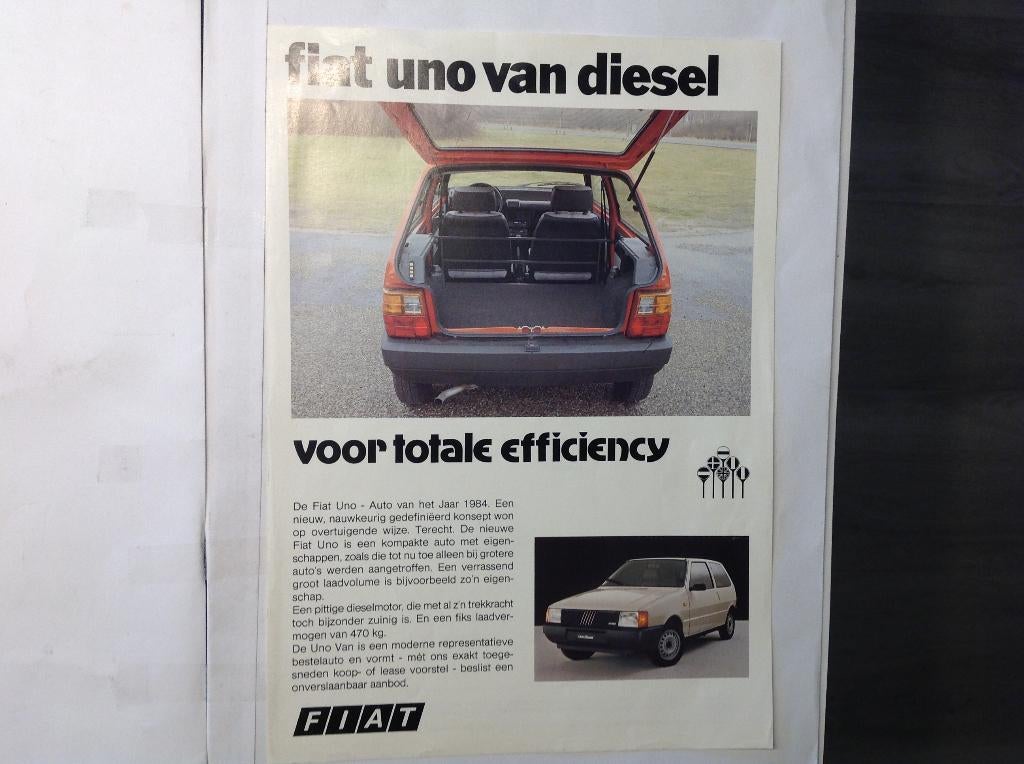 Fiat Uno Van Diesel NED 2 blz 1984 folder, Ophalen of Verzenden, Nieuw, Overige merken