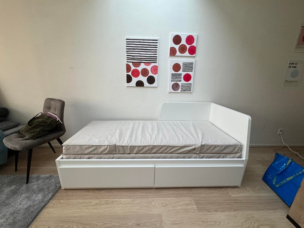 Flekke Ikea Bed, Wit, Tweepersoons, Ophalen of Verzenden, Zo goed als nieuw