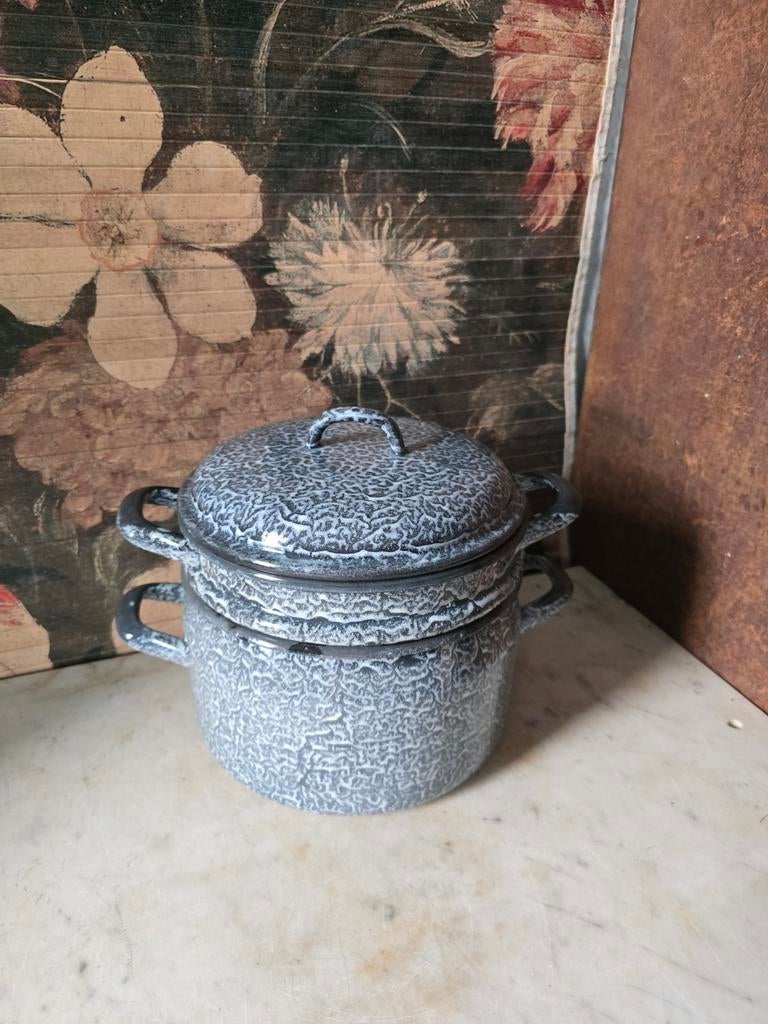 Grijs gewolkte emaille stoompan, Ophalen of Verzenden