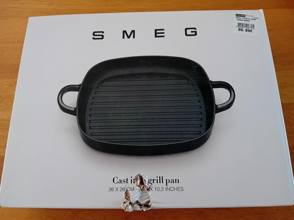 Nieuwe SMEG grillpan, Ophalen of Verzenden, Nieuw, Gietijzer, Koekenpan of Braadpan