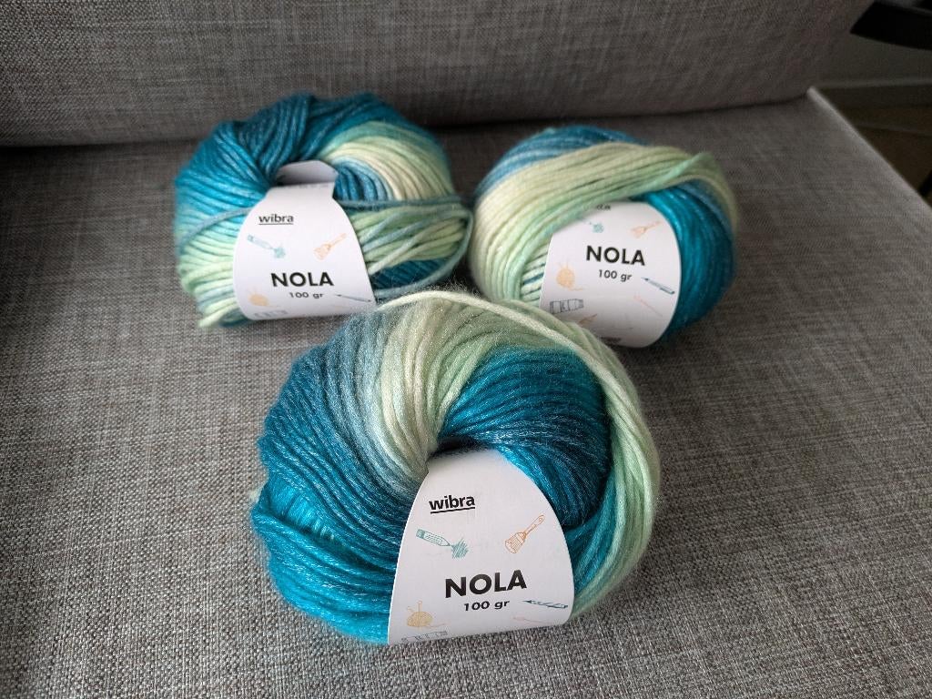 3x Wibra Nola breigaren blauw/lichtgroen, Hobby en Vrije tijd, Ophalen of Verzenden, Nieuw, Breien of Haken, Wol of Garen