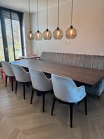 Complete eethoek: eiken tafel, bank, 4 stoelen en lampen, Ophalen, Zo goed als nieuw, 4 tot 6 stoelen
