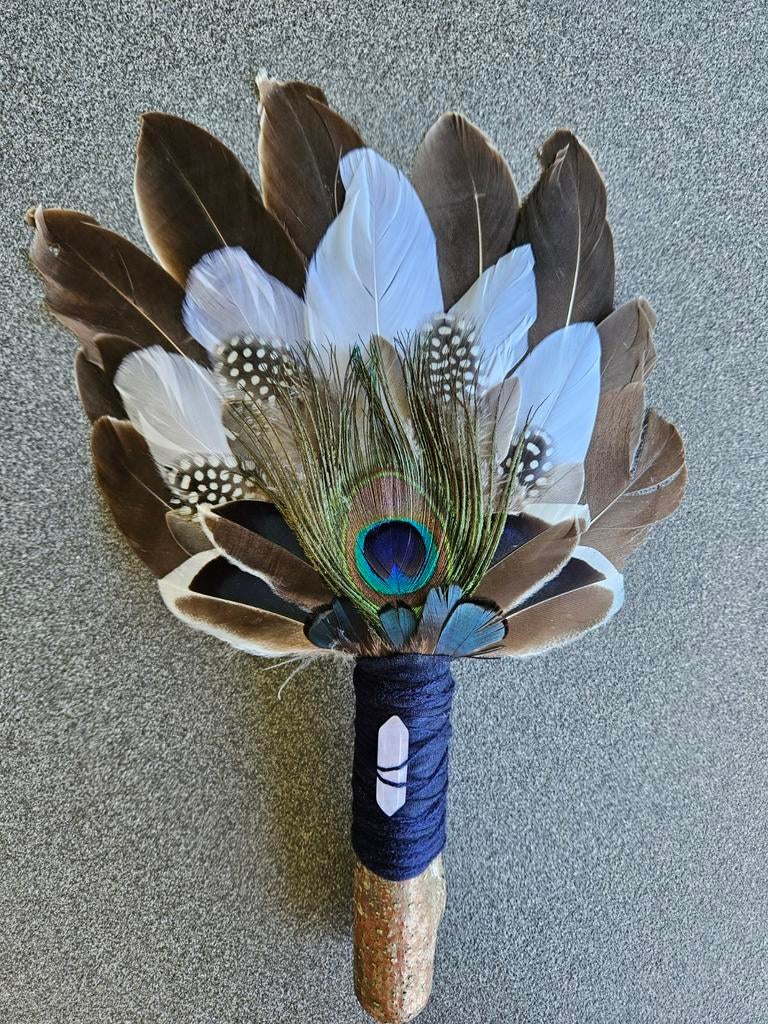 Smudge feathers rozenkwarts veren waaier pauwenveer feather, Ophalen of Verzenden