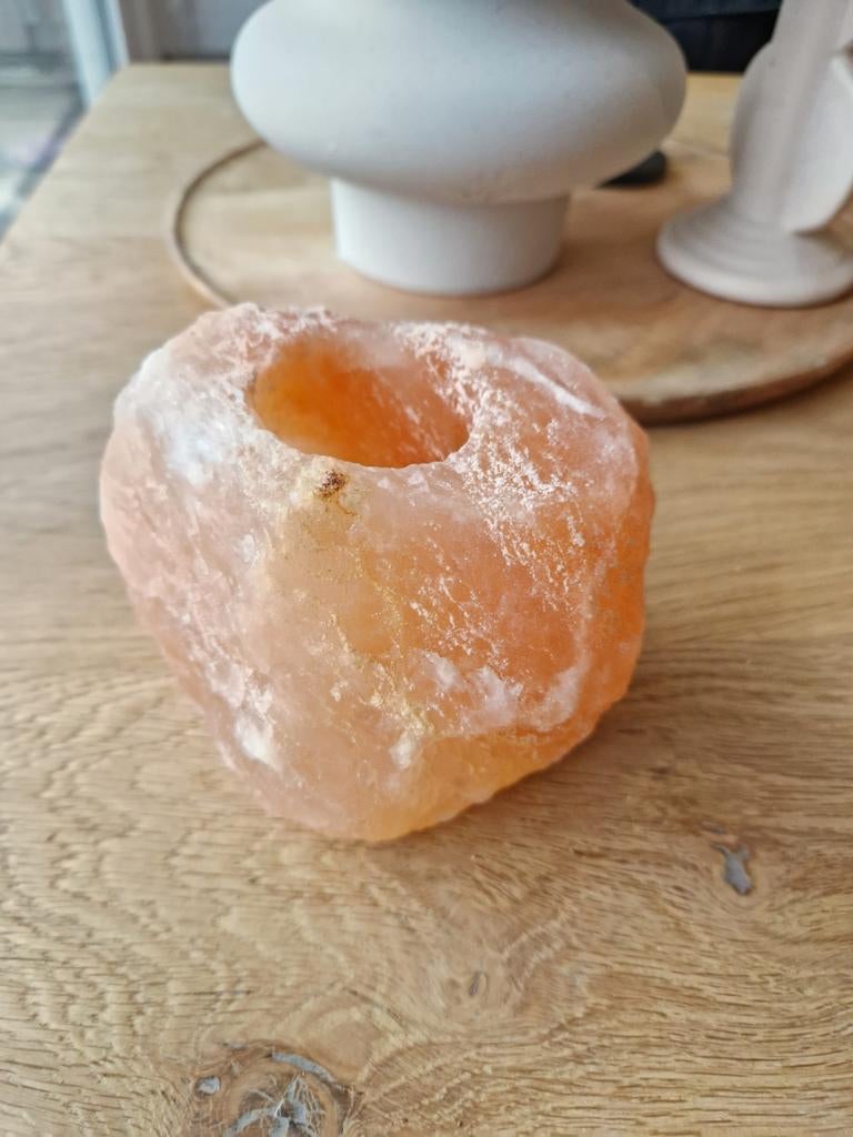 Zoutsteen Waxinelichthouder, Overige materialen, Overige kleuren, Ophalen of Verzenden, Zo goed als nieuw