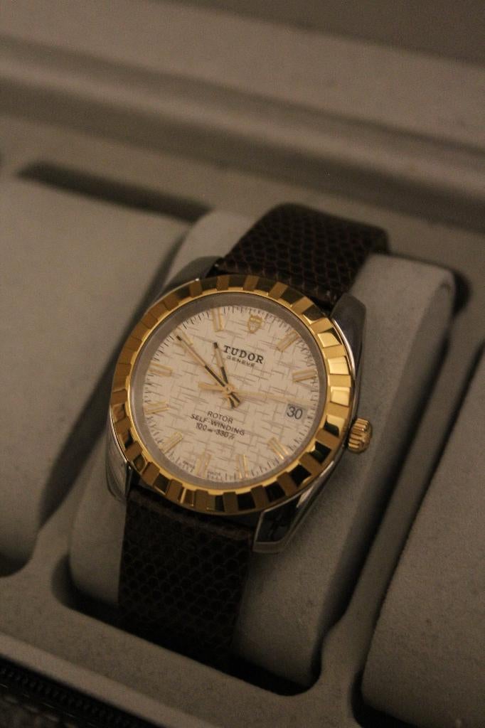 Tudor Prince Date 21013 automatic 18k goud/stalen kast, Overige merken, Leer, Staal, Polshorloge