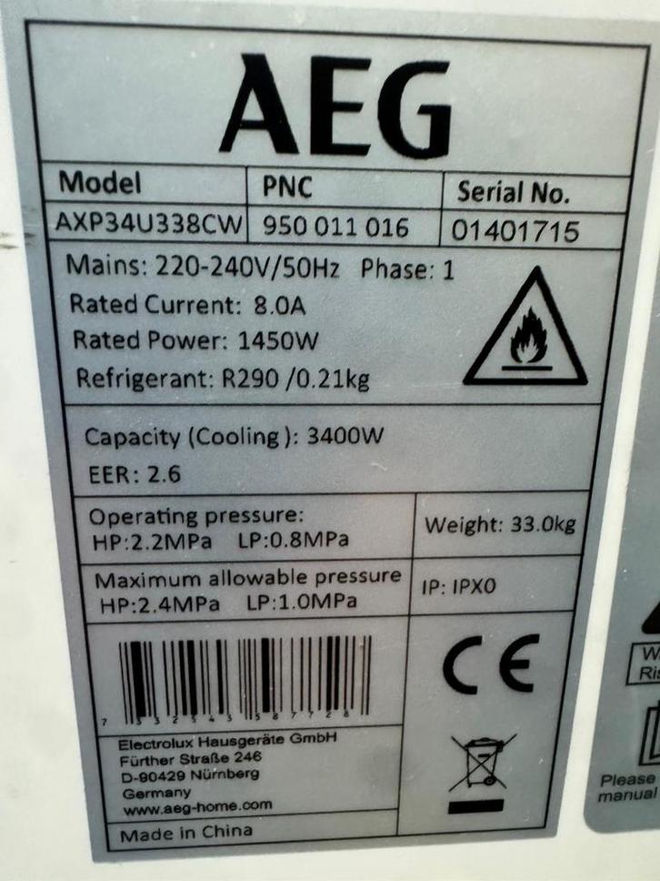 AEG Mobiele Airco 12000 BTU - Krachtige Koeling, Witgoed en Apparatuur, Airco's, Gebruikt, Mobiele airco, 60 tot 100 m³, 3 snelheden of meer
