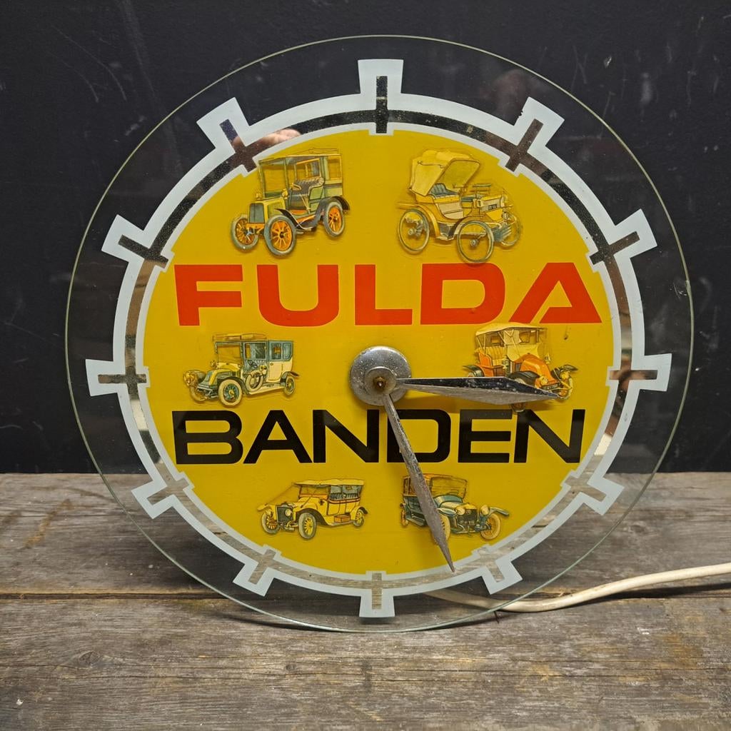 Fulda garage klokje Vintage oudje, Verzamelen, Ophalen, Gebruikt, Reclamebord