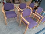 5 brede houten stapelstoelen met stoffen bekleding, Ophalen, Gebruikt, Overige kleuren, Stof