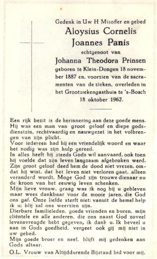 Panis Aloysius C.J. Klein-Dongen 1887-1962 's-Bosch, Ophalen of Verzenden