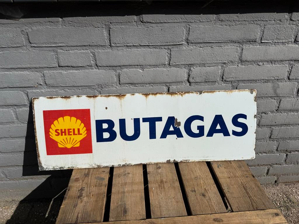 Vintage Shell Propagas reclamebord - Emaille, Verzamelen, Merken en Reclamevoorwerpen, Gebruikt, Reclamebord, Ophalen