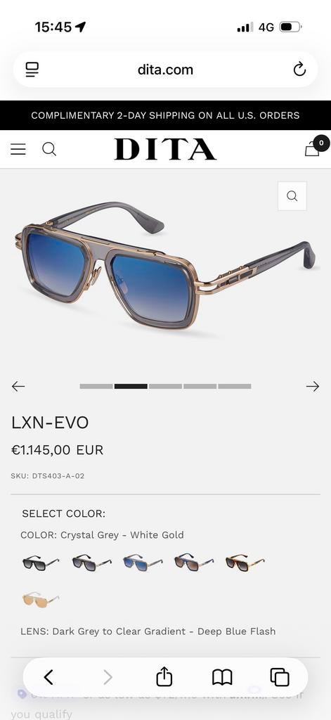 Dita LXN-EVO zonnebril, Crystal Grey - White Gold, Sieraden, Tassen en Uiterlijk, Zonnebrillen en Brillen | Heren, Overige merken