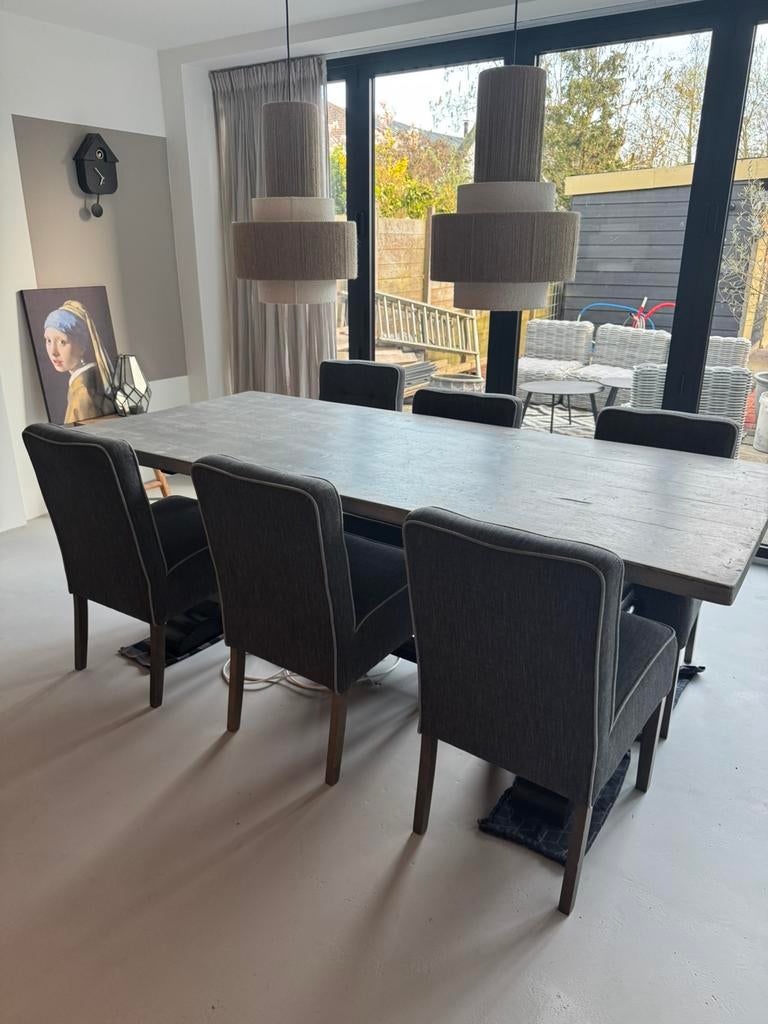 Eettafel met 6 stoelen, Huis en Inrichting, Tafels | Eettafels, Ophalen, Gebruikt, Rechthoekig, 50 tot 100 cm