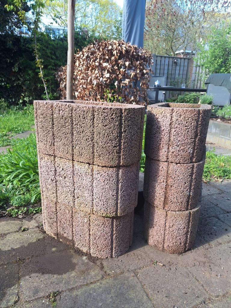 6 Stenen Bloembakken, Tuin en Terras, Bloembakken en Plantenbakken, Ophalen, Steen, Minder dan 30 cm, Rond