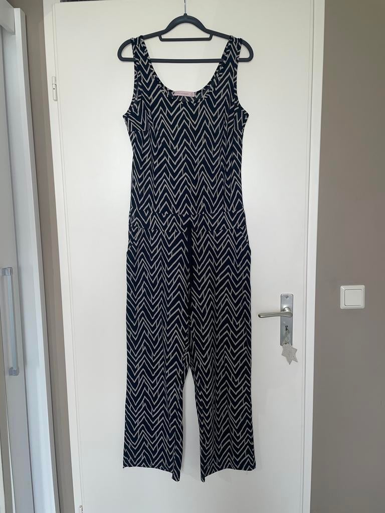 STUDIO ANNELOES zwart zig zag travelstof jumpsuit pak mt L, Kleding | Dames, Jumpsuits, Ophalen of Verzenden, Zo goed als nieuw