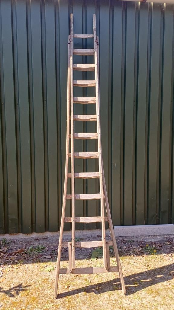 Oude houten ladder 2 delig ruim 6 meter decoratief, Doe-het-zelf en Verbouw, Ladders en Trappen, Gebruikt, Ladder, 2 tot 4 meter