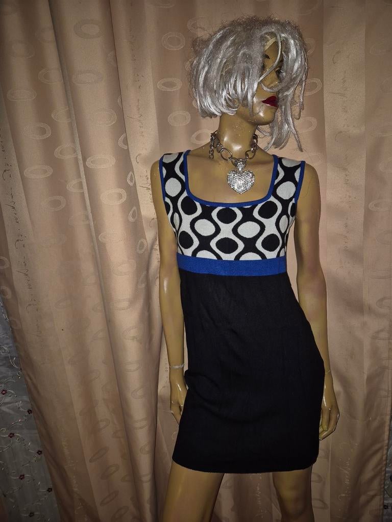 Zwart-wit jurkje met blauwe accenten van Klaes&Myra's maat S, Overige kleuren, Klaes&Myra's, Ophalen of Verzenden, Zo goed als nieuw