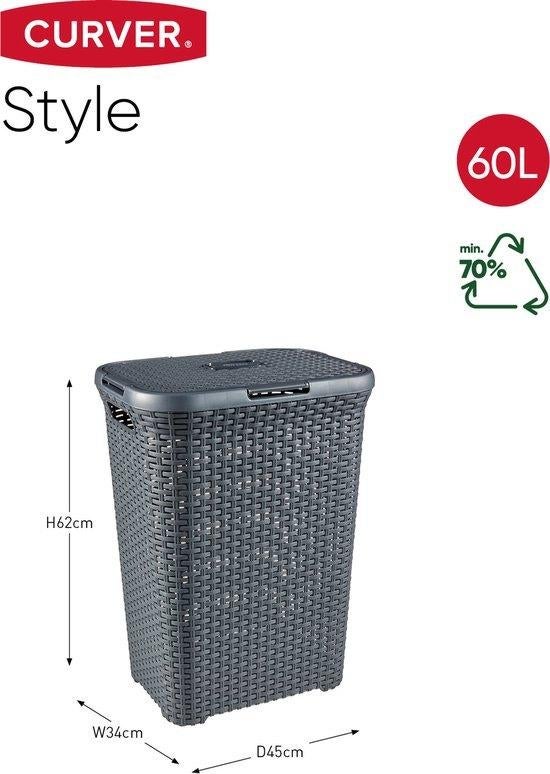 Curver Style Wasmand met Deksel - 60L - Antraciet, Huis en Inrichting, Ophalen, Gebruikt, Bruin, Overige typen