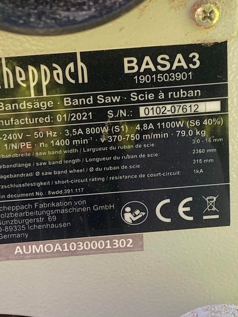 Scheppach BASA3 Lintzaag - Zo goed als nieuw, Ophalen, 70 mm of meer, Zo goed als nieuw, Lintzaag